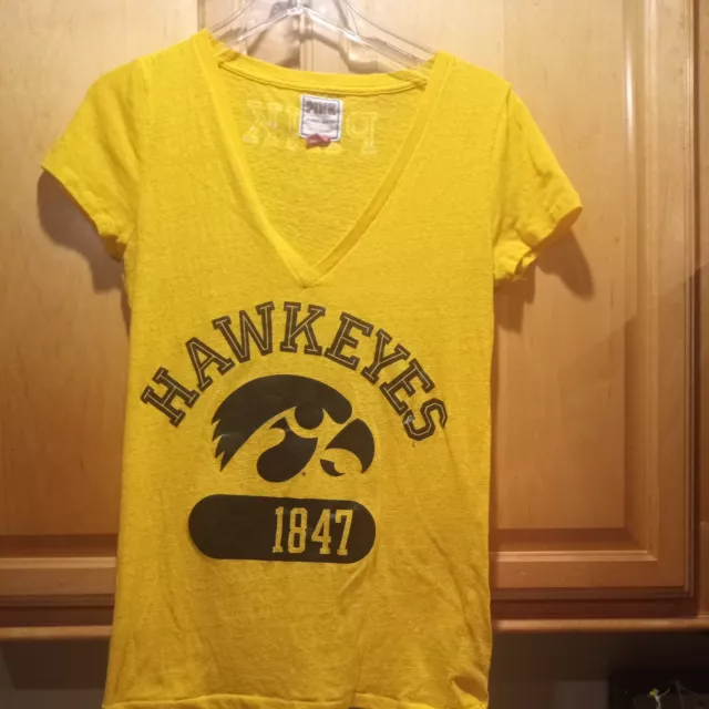 Victoria Secret Pink T-Shirt, University of Iowa Hawkeyes, yellow, size M