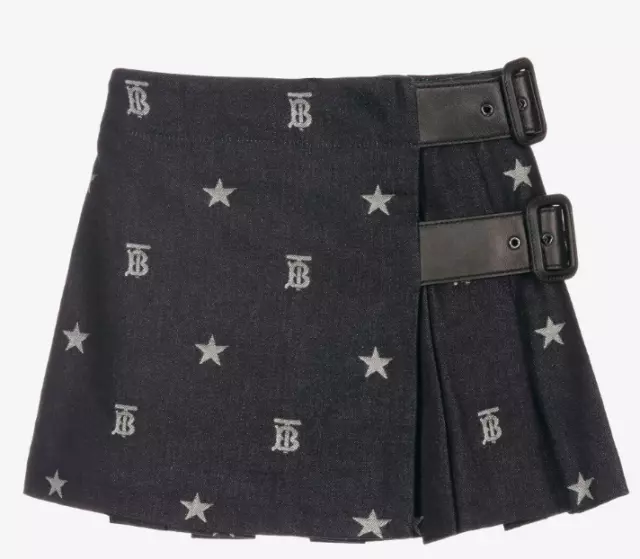 Burberry Girls Indigo Star And Monogram Motif Japanese Denim Skirt size 6