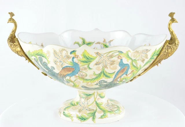 Cuenco Pájaro Pavo real Art Deco Estilo Art Nouveau Estilo Porcelana Bronce