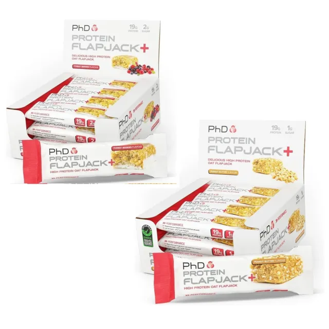 PhD Nutrition Protein Flapjack Bars Full Box Peanut Butter or Forest Berries