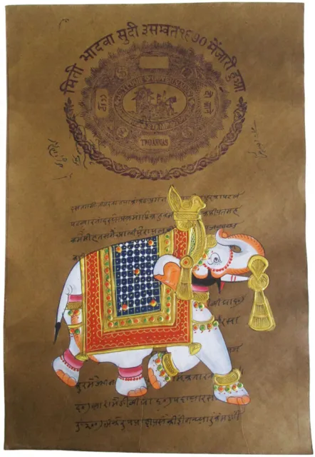 Indisches Gemälde ELEFANT altes orig Amtspapier Moghulart Rajasthan elephant Art