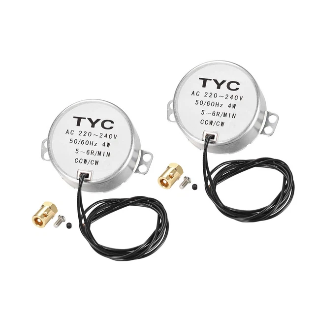 2x Synchronmotor 220-240 VAC 50/60Hz 4W 5-6 U/MIN CCW/CW mit Kupplung Modell 7mm