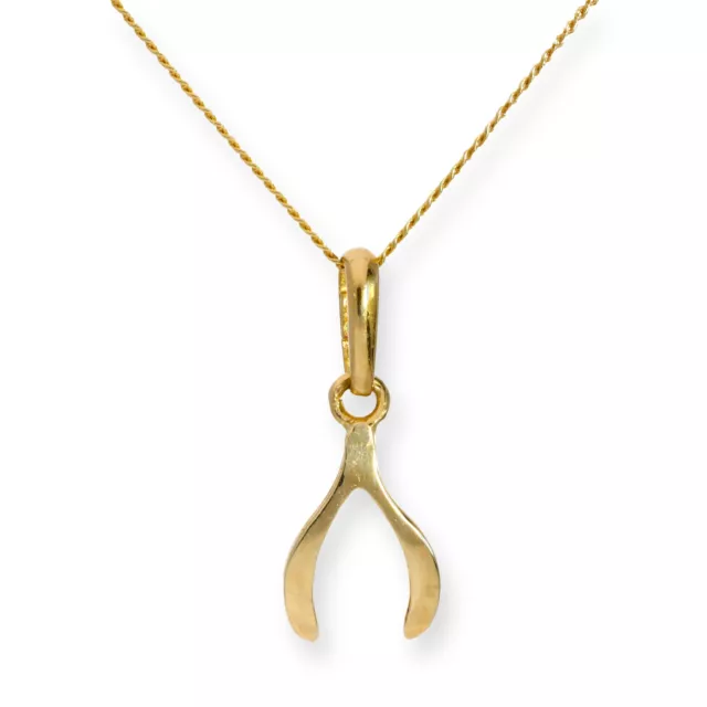 9ct Gold Wishbone Necklace 16 - 20 Inches Wishes Good Luck