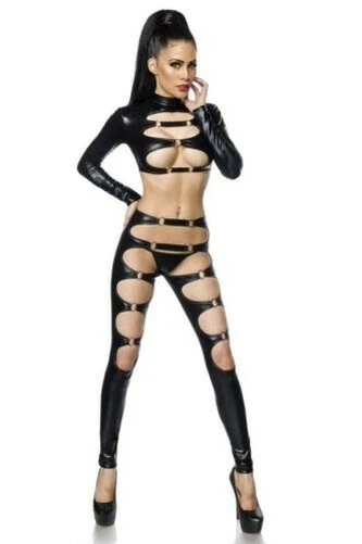 Wetlook-Set Ritagliato Top E Leggings Con Ritagli