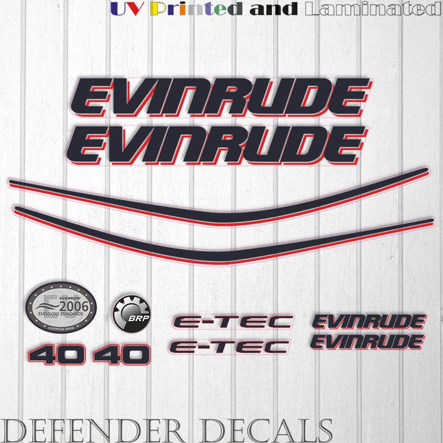 EVINRUDE 40HP ETEC outboard engine decal sticker set kit reproduction ...