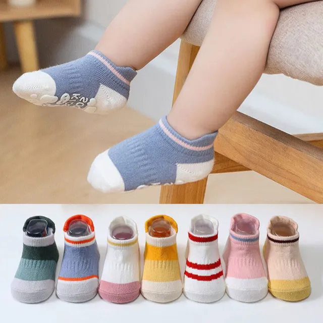 5 Pairs Anti-slip Rubber Grip Cotton Floor Socks Non Skid Ankle Boy Girl Toddler