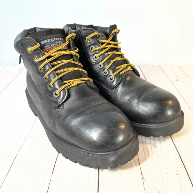 Skechers Mens Waterproof Work Boots Black Leather Size 9 1/2