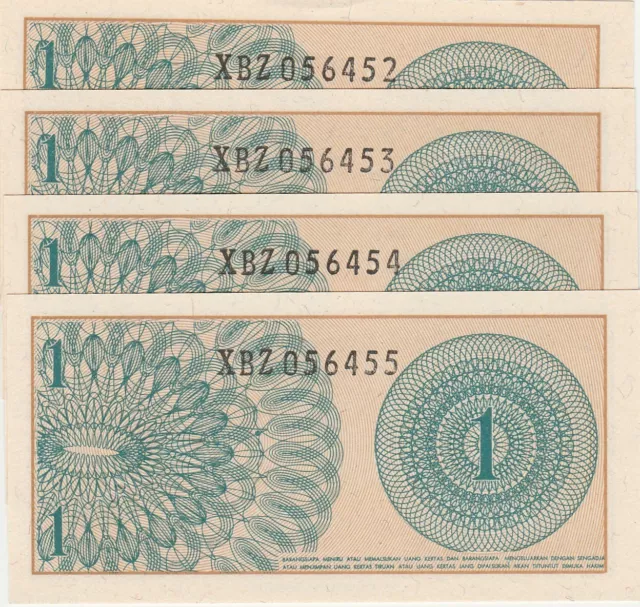 Indonesia 1 Satu Sen 1964 consec x4 Banknote P90 X replacement Combined Post