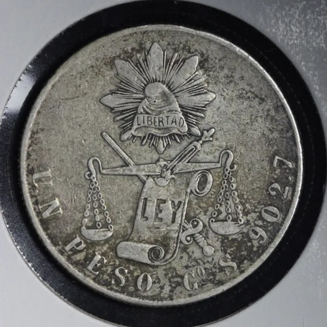 1873/2 GO S Mexico 1 Peso Sweet Old Silver Coin! CHOICE VF E787
