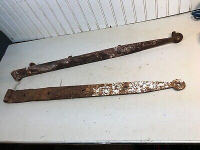 Antique Hand Forged Pair Iron Barn Door Strap Hinges 32” Long x 2. in Pair
