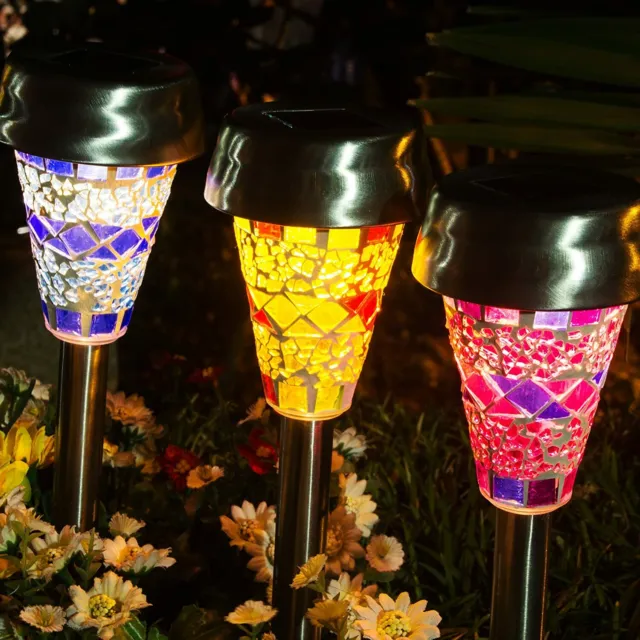 Solar Garden Lights Outdoor, 3 Color Mosaic Lampshade LED Garden Lights, Landsca