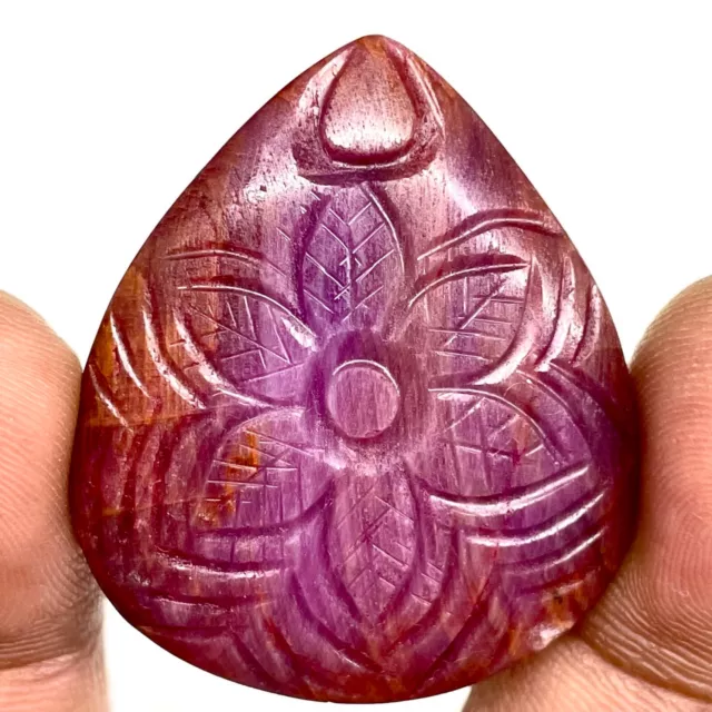 90 Cts Unheated Natural Ruby Hand Carved 38x33mm Huge Pendant Size Gemstone