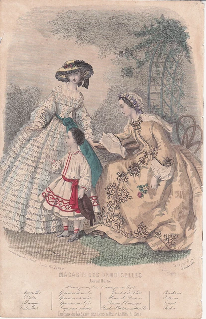 Gravure engraving Mode - Magasin des Demoiselles signé Anaïs Toudouze - Jui 1861