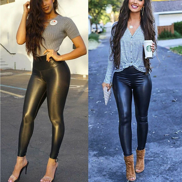 Leggings Faux Leather Donna - Effetto Bagnato Vita Alta Sexy - Foto 3