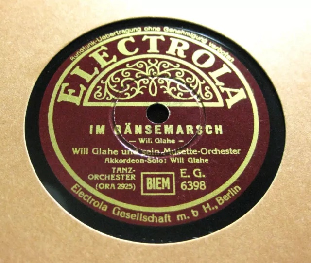 WILL GLAHE Böhmische Polka (Rosamunde) / Im Gänsemarsch ELECTROLA (95) 2