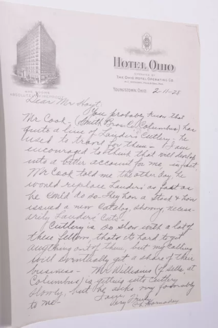 1928 Lamson Goodnow Hotel Ohio Youngstown OH Letter Ephemera L938A