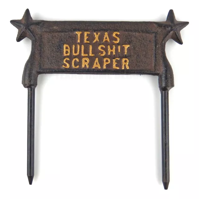 Cast Iron Texas Bullshit Boot Scraper Ground Stake Lawn Garden Double Sided