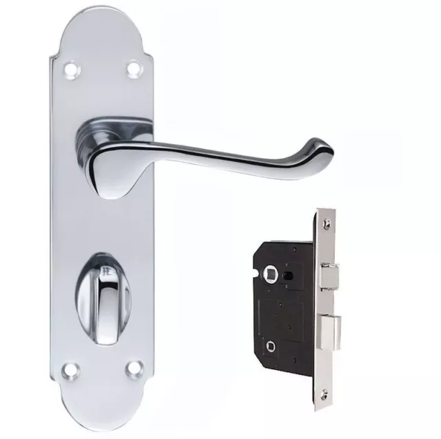 Shaped Bathroom door handle in Polished Chrome with lock included