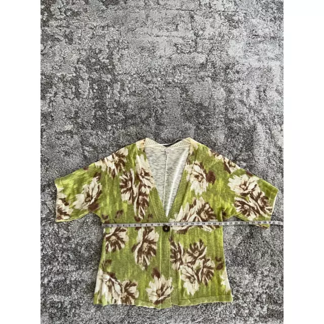 Jm Collection Womens Cardigan Sweater Green Floral Short Sleeve V Neck Button L