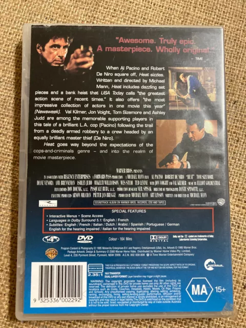 Dvd Film Movie Val Kilmer Robert De Niro Heat Los Angeles Crime Saga Classic 2
