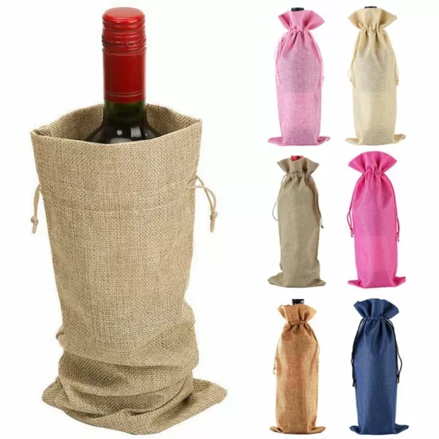 Rustic Wine Bottle Bags Pouch Wine Bottle Covers Drawstring Jute Burlap Gifts AU