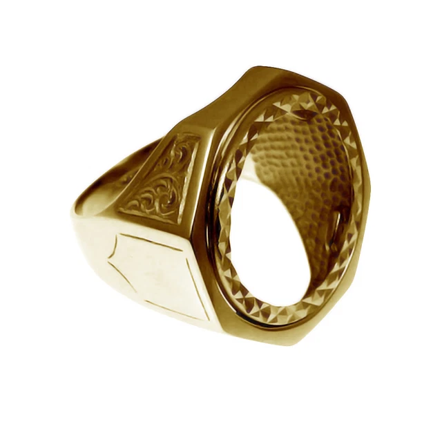 thumbnail image 2 of 9ct Solid Yellow Gold Half Sovereign Ring Mount – Lattice Bezel Setting – UK Hallmarked 2 of 4