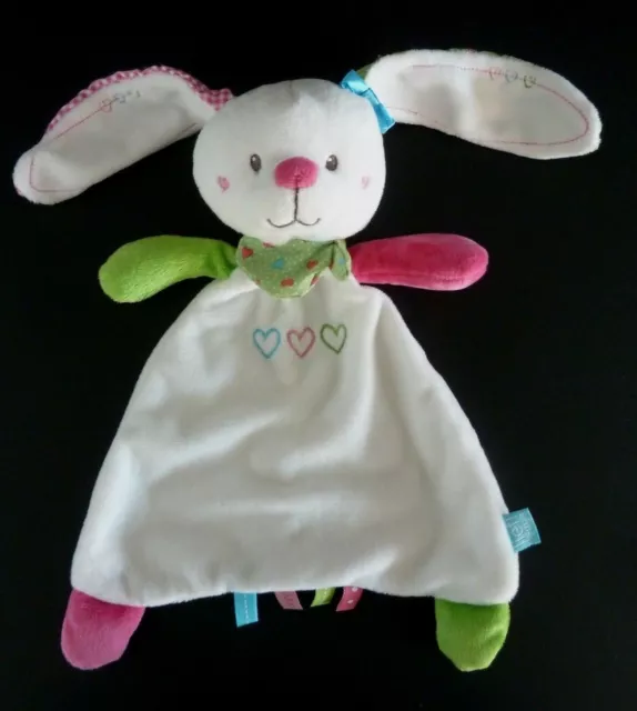 M4. Doudou Plat Triangle Lief Lapin Blanc Rose Bleu Vert Coeur Foulard - Neuf*