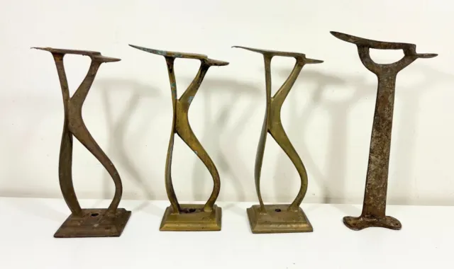 4 Vintage Brass/Cast Iron Cobbler Shoe Shine/Repair Stands Foot Rests