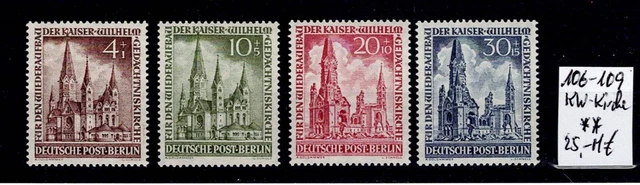 Berlin - MiNr.:  106 - 109, kpl. Satz Wiederaufbau KWGK, **, MNH