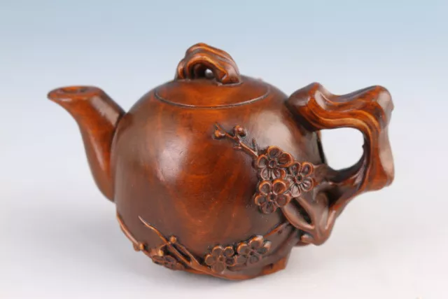 chinese old Boxwood Handwork cast Statue tea pot pet netsuke hand piece