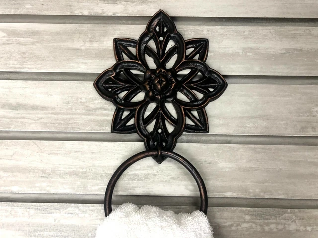 Wrought Iron Towel Ring, Ornate Hand Towel Ring, White, Farmhouse, Bathroom