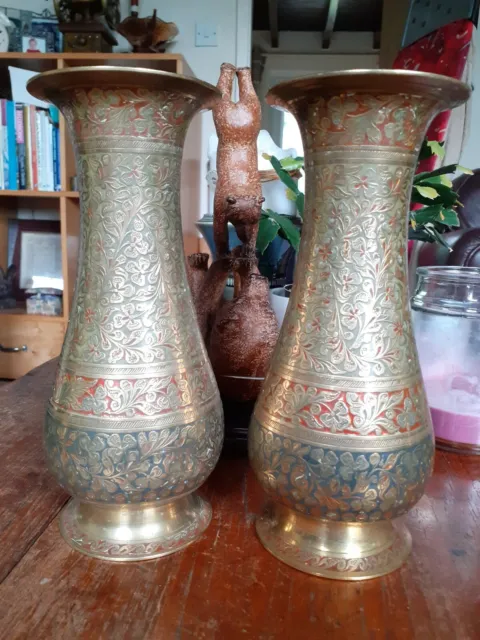 Vintage indian inlaid brass vases 22cm