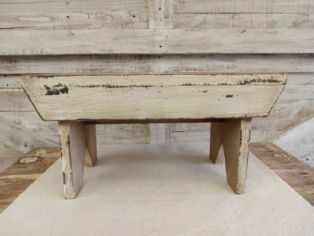New Vintage Primitive Wood Stool Farmhouse Distressed Painted