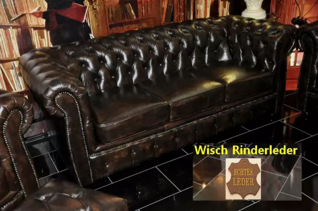 Chesterfield Hand Wisch Rinderleder Narbenleder ( Sehr selten + edel ) D100 3