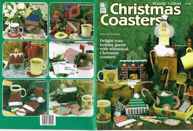 Patrón de lona de plástico montaña rusa de Navidad libro árbol chimenea troncos sombrero de Santa