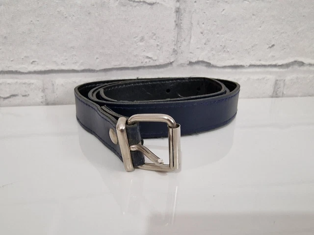 Cintura Vintage Vita 26"" - 30"" Pelle Blu Navy Retro Classica Fibbia Argento Smart