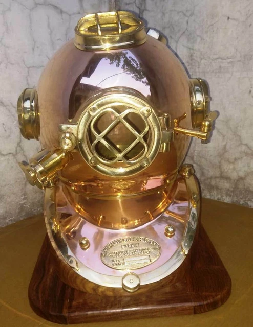 BRASSANTIQUE US NAVY Mark V Solid Copper Brass Diving Divers Helmet ...