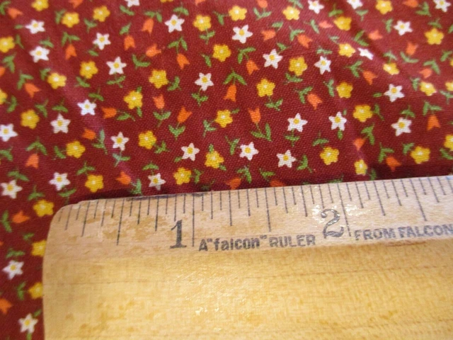 Vintage 60-70s Cotton Remnant Warm Brown Spring Tulips Daffodils 21" x 24" plus