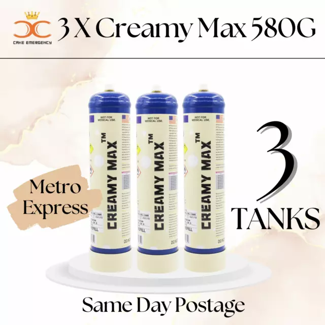 Free Metro Express - 3 x CREAMY MAX 580g Tank Whipped Cream Chargers Creamy