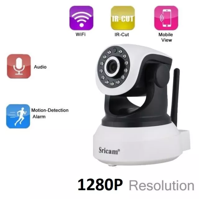 Caméra Surveillance IP Securité 1280P vision nocturne 1 Mégapixel Sans Fil Wifi
