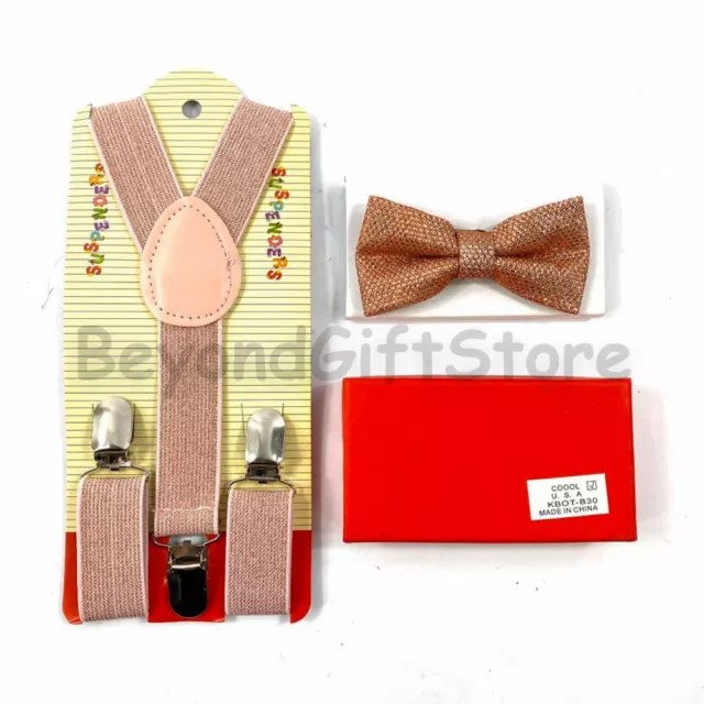 Suspender and Bow Tie Children Matching Rose Gold Glitter Formal Accessories