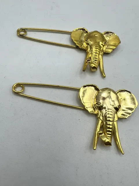 Elephant Kilt Scarf Safety Pins Gold Plated Pair
