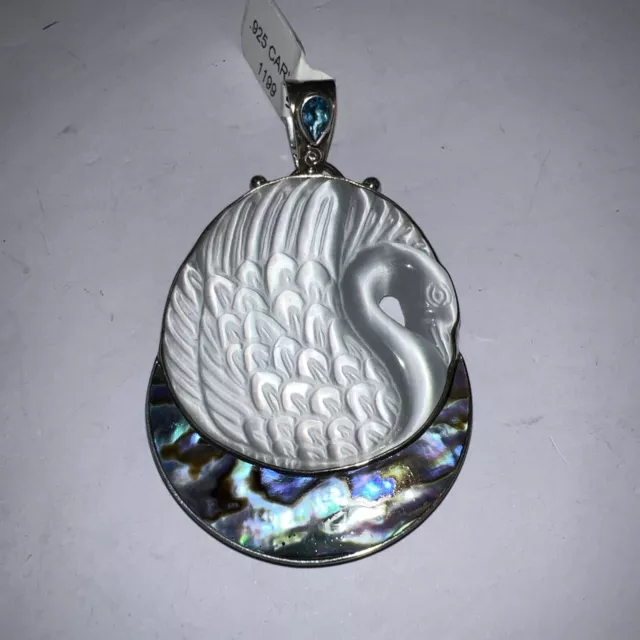 STERLING SILVER CARVED Swan Abalone Topaz Pendant $135.00 - PicClick