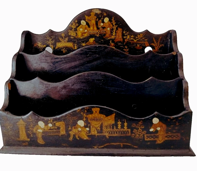 PORTE COURRIER NAPOLEON 3 en carton bouilli 19è décor japonisant, CH