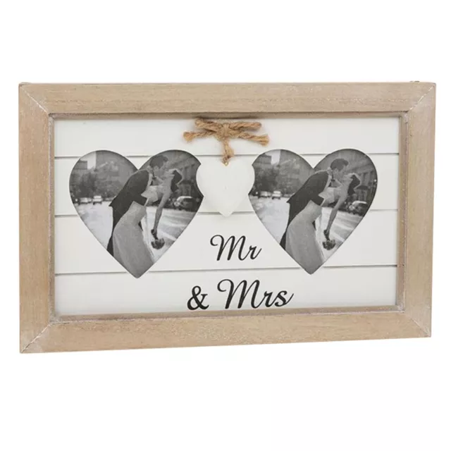 Cornice fotografica doppio cuore in legno - Signore e signora - giorno di nozze