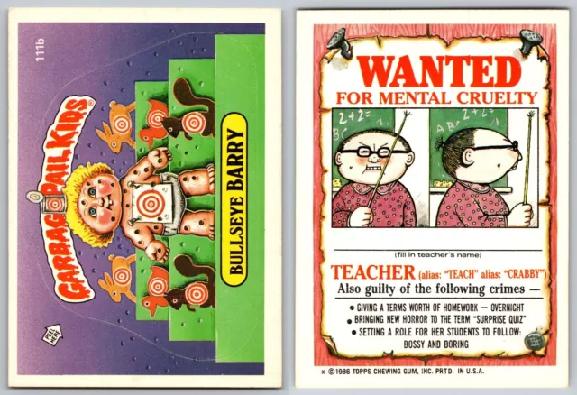 1986 Topps Garbage Pail Kids GPK Series 3 OS3 Bullseye BARRY 111b 1-Star NM