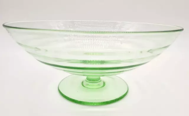 Vintage Green Depression Glass Fruit Bowl on Pedestal - 25cm diameter