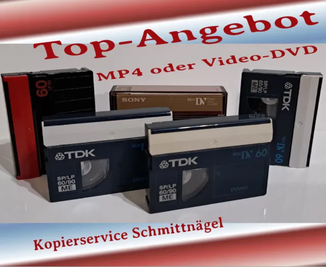 VHS, VHS-C, SVHS, SVHS-C, Hi8, Video 8, Mini-DV Kassetten auf DVD oder MP4 Datei