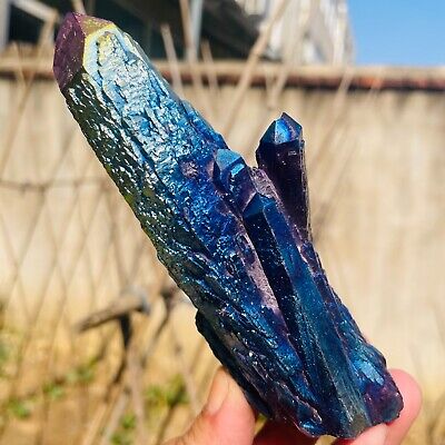 260g Rainbow Titanium Aura Quartz Crystal Wand Point Energy Healing