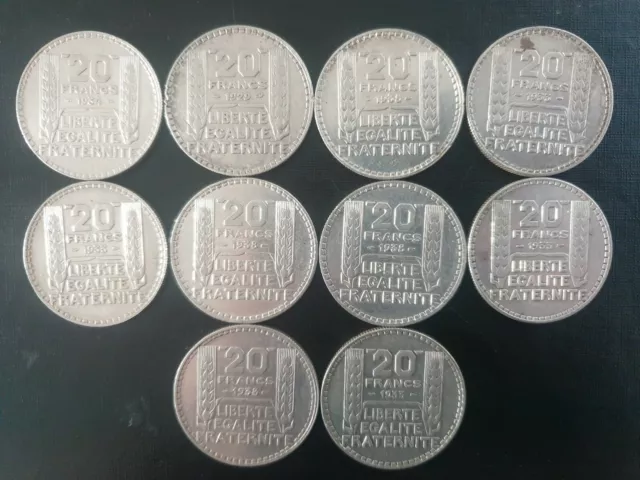 Lot 10 Pièces De 20 Francs Turin Argent